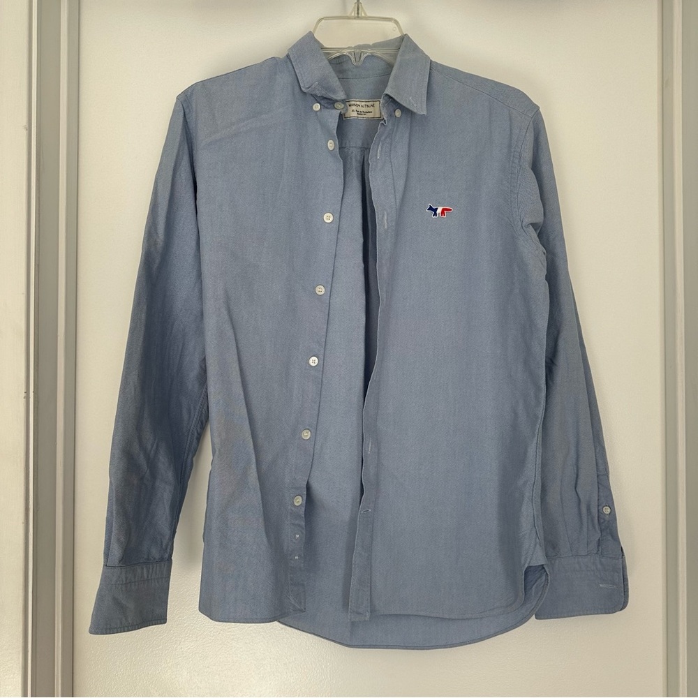 Maison Kitsune blue button up shirt